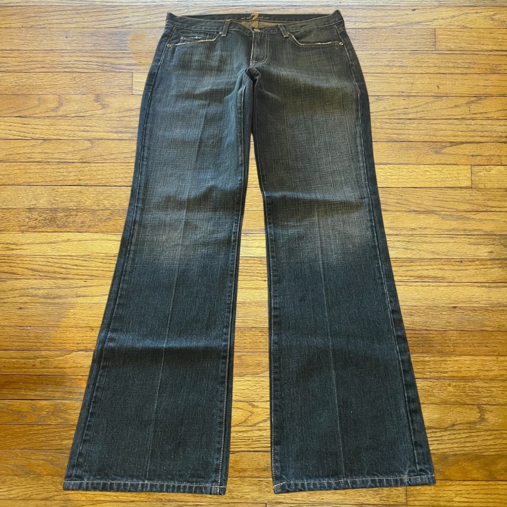 7 For All Mankind Mens Dark Wash Bootcut Jeans Signature Squiggle Pocket 35x32.5